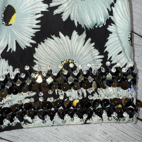 SUNO Women's Floral Printed Bateau Neckline Crop Top with Sequins Size 12 - Picture 7 of 11